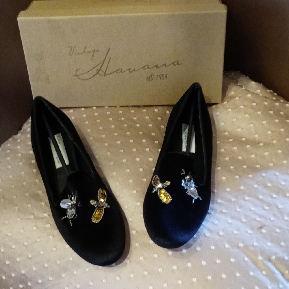 Vintage Havana Black Loafers with Gold and Silver Accents